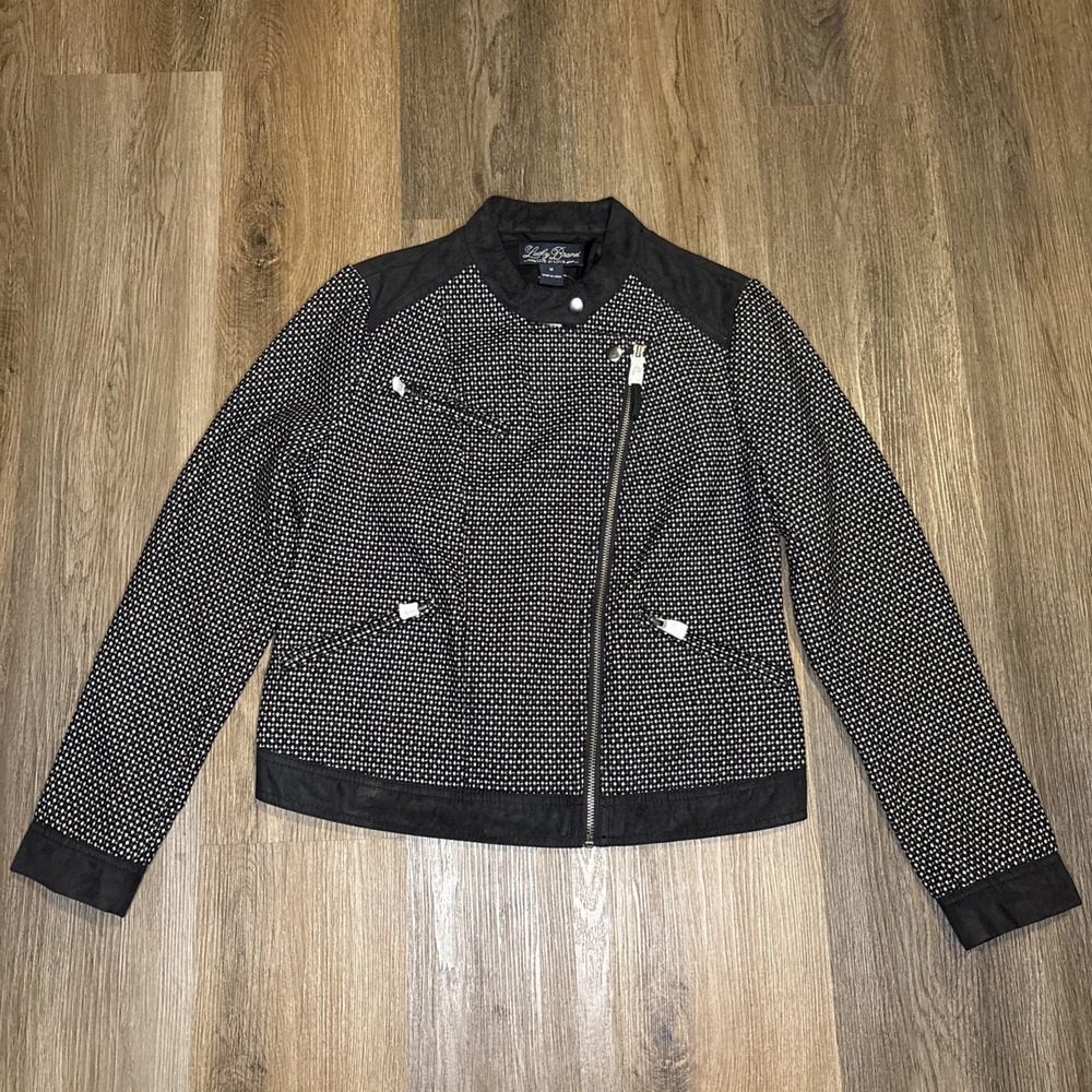 Lucky Brand Jacket Women's Medium Black Swiss Dot Wool Moto Edgy Lightweight NWT - Picture 4 of 16